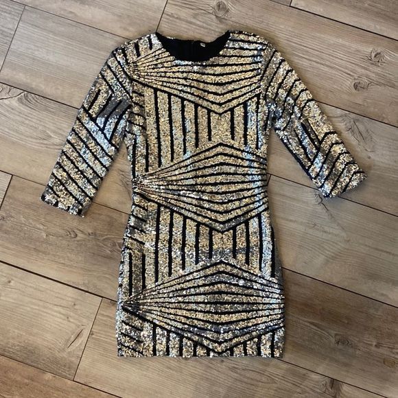 Vintage XS Prom Dress Mini Cocktail Dress Silver Sequence - Picture 1 of 5